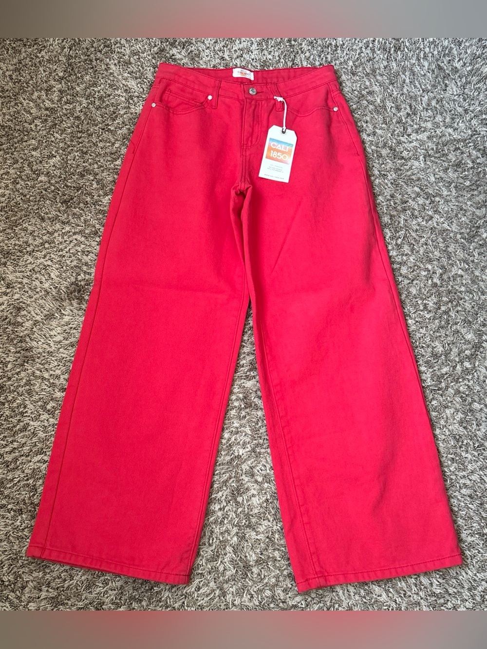 Cali 1850 Juniors Red Wide Leg Denim Jeans, Size 9 (28x30)